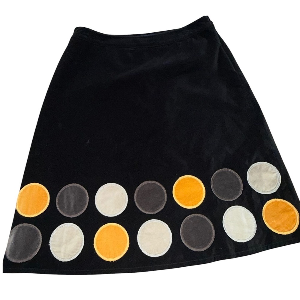 Boden Womens Black Velvet Circles A-Line Skirt Size US 12R Retro PLEASE READ - Picture 1 of 10